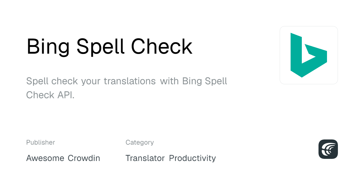 Check Bng Bing Spell Check - Crowdin Marketplace